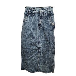 VTG 80s POWER Acid Wash Denim Skirt Women’s 5/6 High Waist Midi Jean Pencil